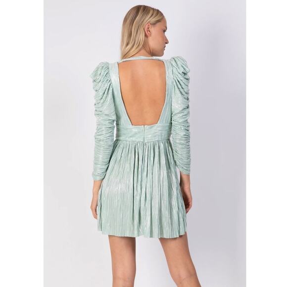 Sabina Musáyev Metallic Mint Green Morgana Long Sleeve Mini Dress Size L - Picture 13 of 13